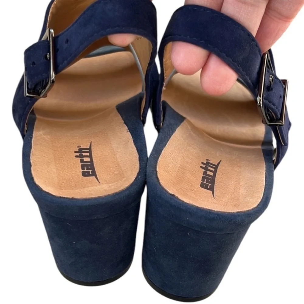 EUC Earth Leather Heeled Sandals Blue Size 8.5 - Picture 5 of 7